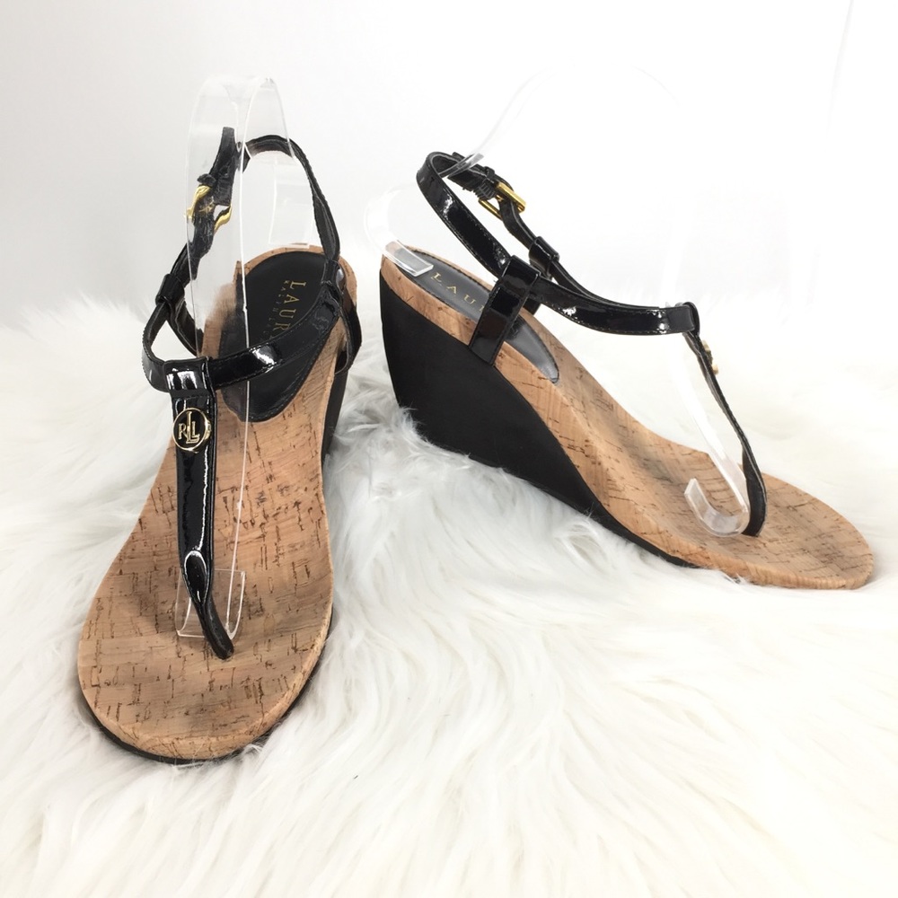 Lauren Ralph Lauren Jeannie Logo Patent Cork Wedge